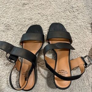 White Mountain Black and Tan Strappy Heels